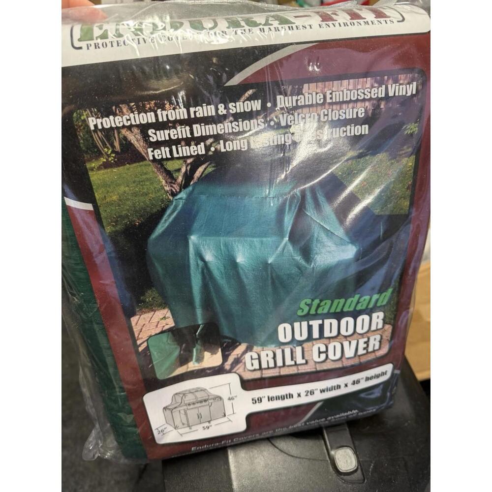 Standard Outdoor Grill Cover Green Vinyl Waterproof 59x26x46 BBQ Protector
